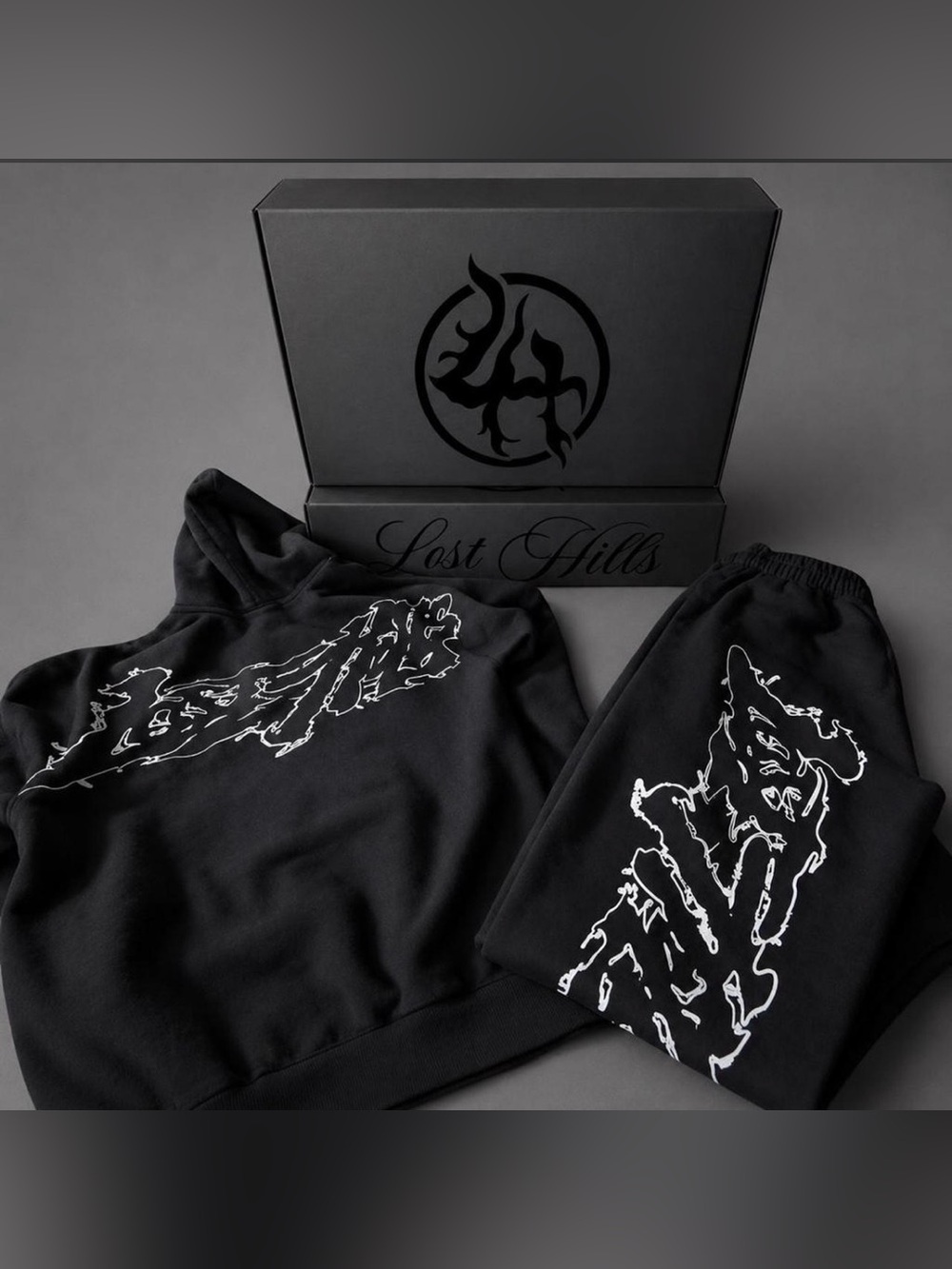 Collectors Box - Lost Hills Black Hoodie & Sweat pants Set w/ White Heavy Weight